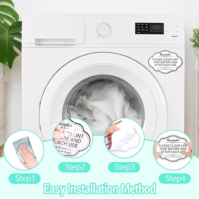 Clean Lint Trap Reminder Sign, Self-adhesive Waterproof and Anti-fading Clean Lint Trap Before and After Each Cycle sticker for Dryer, Essentials for Hosts and Guests Bathroom Sign(White)