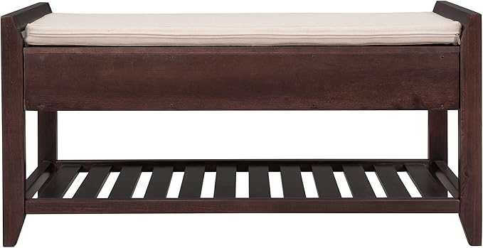 Knocbel Entry Storage Bench Shoes Rack with Cushioned Seat, 2 Drawers & Slatted Shelf, Living Room Entryway Hallway Foyer Shoe Bench Bedroom End of Bed Bench (Espresso 2-Drawer)