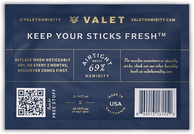 Valet 69% Two-Way Humidity Pack Single (60g), Individually Wrapped Humidity Control Pack for Airtight & Plastic Containers, Moisture Absorber, Made in USA