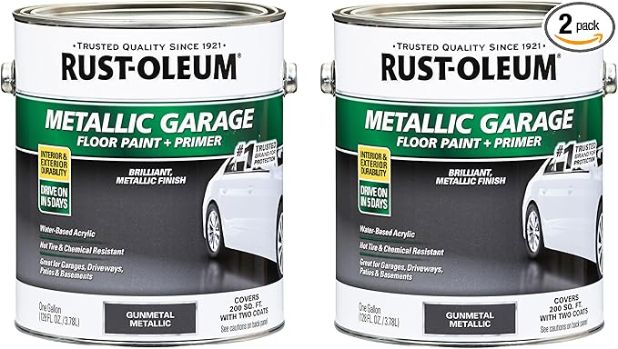 Rust-Oleum 349353-2PK Metallic Garage Floor Paint and Primer, Gallon, Gunmetal, 2 Pack