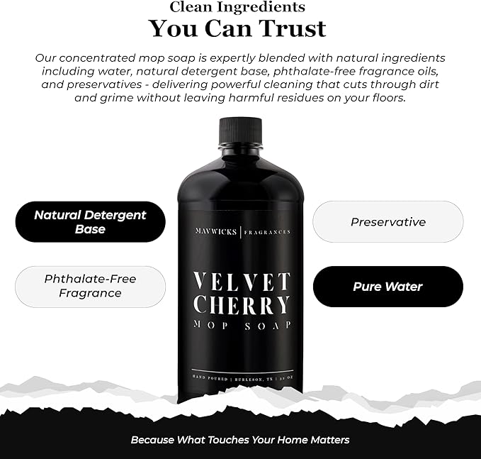 Mavwicks Fragrances - Luxury Mop Soap (Velvet Cherry) 32 Oz – Velvet Cherry Scented Floor Cleaner for Mopping – Pet Safe, Best Smelling Mop Detergent for All Surfaces