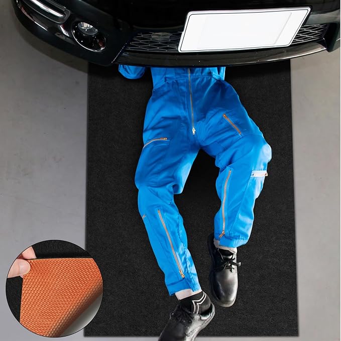 Golener Oil Spill Mat - Garage Floor Mat, Absorbent Oil Pad, Premium Maintenance Mat, Waterproof, Contain Liquid, Protect Floor from Spill & Stain, Reusable, Washable, Durable, 36”x59”, Black/Orange