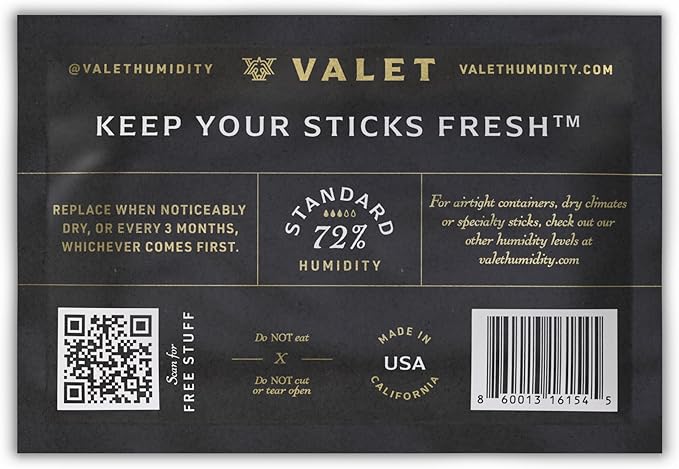 Valet 72% Two-Way Humidity Pack Single (60g), Individually Wrapped Humidity Control Pack for Wood & Airtight Storage, Moisture Absorber, Made in USA