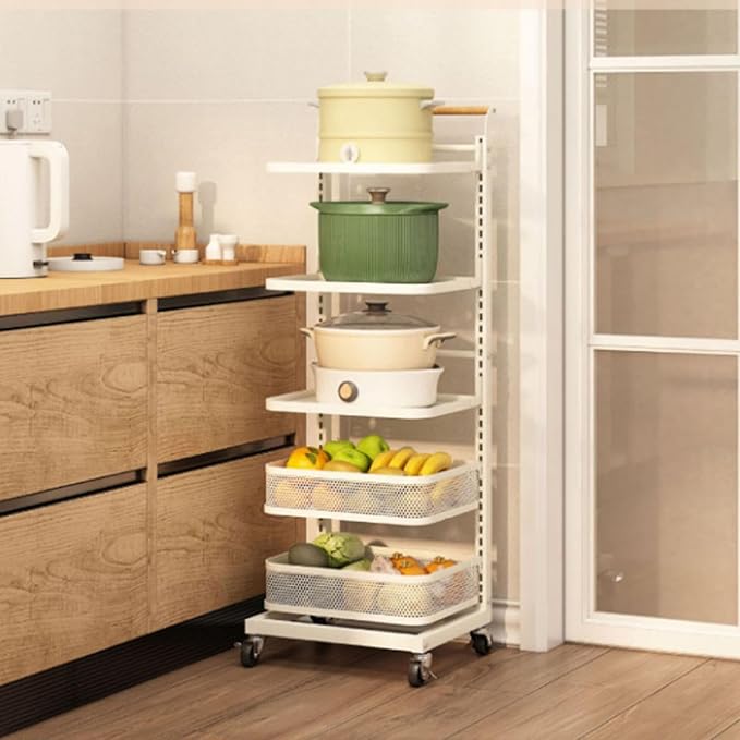 Kitchen Pan Storage Stand on Wheels with 3 Tiers for Microwave and Pots Free Standing Black and White Shelves for nizing Pantry and Cooking Supplies