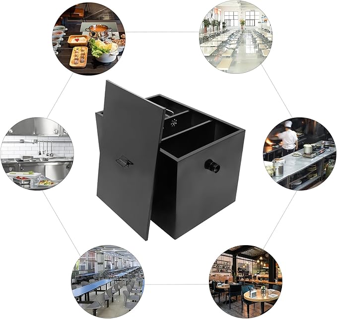Commercial Grease Traps, 50lbs Capacity Professional Grease Interceptor, Stainless Steel Oil-Water Separator with 3-Layer Filter Structure, Under Sink Grease Trap Interceptor for Restaurant Kitchen