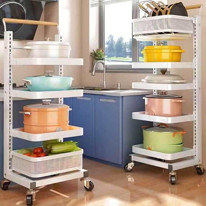 Kitchen Pan Storage Drawer nizer Rack with Wheels and Pot Holder White 5 * 5 Boards