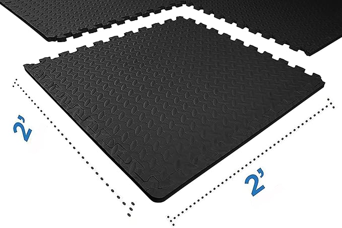 BalanceFrom Puzzle Exercise Mat 3/4' Thick, EVA Interlocking Foam Floor Tiles for Home Gym, Mat for Home Workout Equipment, Floor Padding for Kids, Black, 24 in x 24 in x 3/4 in, 96 Sq Ft - 24 Tiles