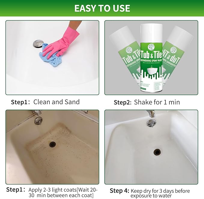 SIX FOXES Tub and Tile Spray Paint (White), 450ml × 1 Can, DIY Tub and Tile Spray Paint for Resurfacing Bathroom Sink Countertop
