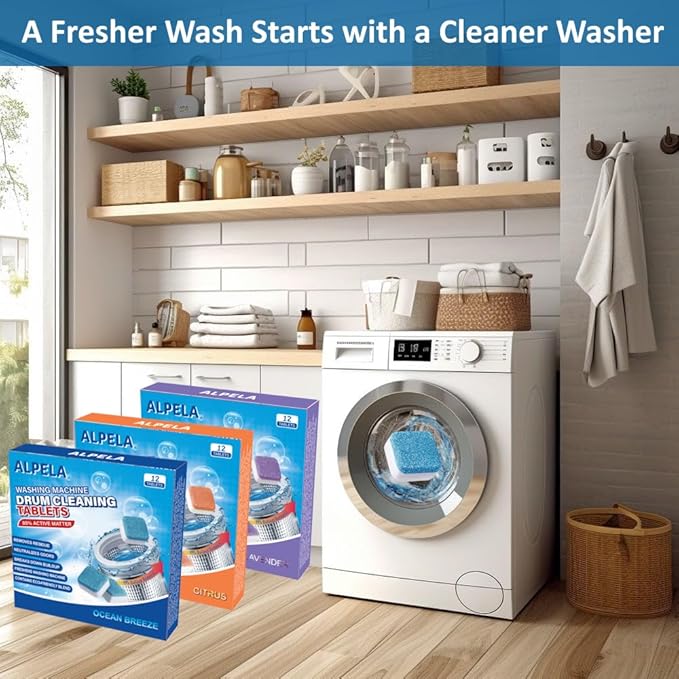 Lavender Washer Cleaner Tablets 12 Count – Septic Safe Washing Machine Cleaner & Odor Eliminator – Deep Cleaning Descaler for HE Front & Top Load Washers – Laundry Tub & Drum Cleaner