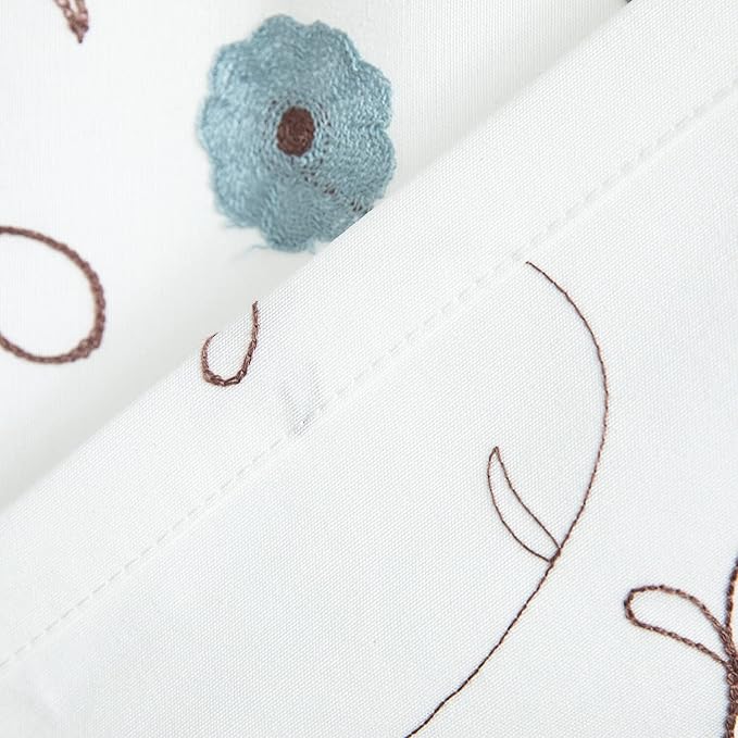 VOGOL Sidelight Curtains for Front Door, 40 Inches Long Short Linen Textured French Door Panels, Blue Flowers Embroidery Design for Entry Door, 1 Piece, Rod Pocket