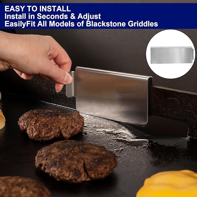 Grease Gate for Blackstone Griddle, Stainless Steel Block Grease Trap for Blackstone Flat Top Grills and Other Grills, Grease Trap Blocker Grill Food Filter Rear Grease Gate Blocks Food from Falling