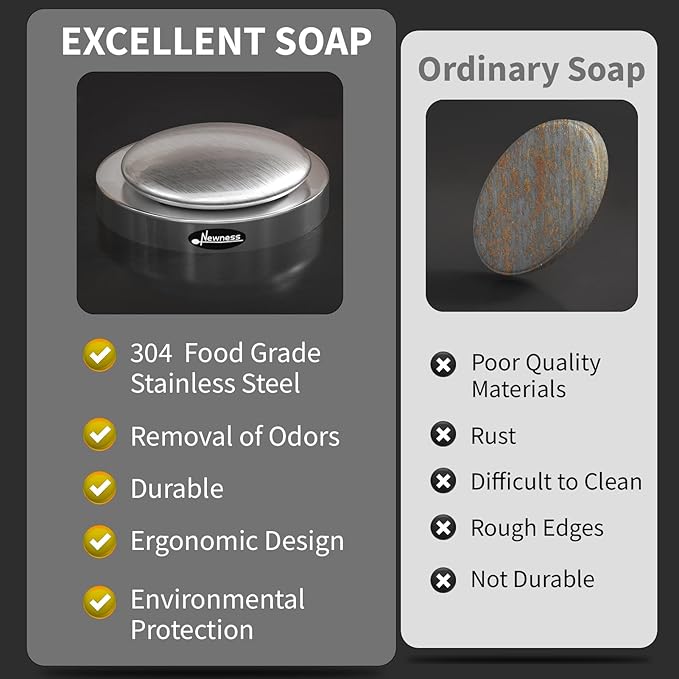 Stainless Steel Soap, Newness Stainless Steel Hand Odor Eliminator Remover with Base Tray, Odor Remover Bar for Fish Cleaner Onion Garlic Other Strong Scents from Hands Kitchen Gadgets Eliminating