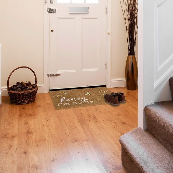 Bee Door Mat Brown Welcome Mats Front Door Indoor Outdoor Entrance Honey I'm Home Kitchen Rugs Entry Outside Doormat Non Slip Durable Rubber Back Funny Farmhouse Mat