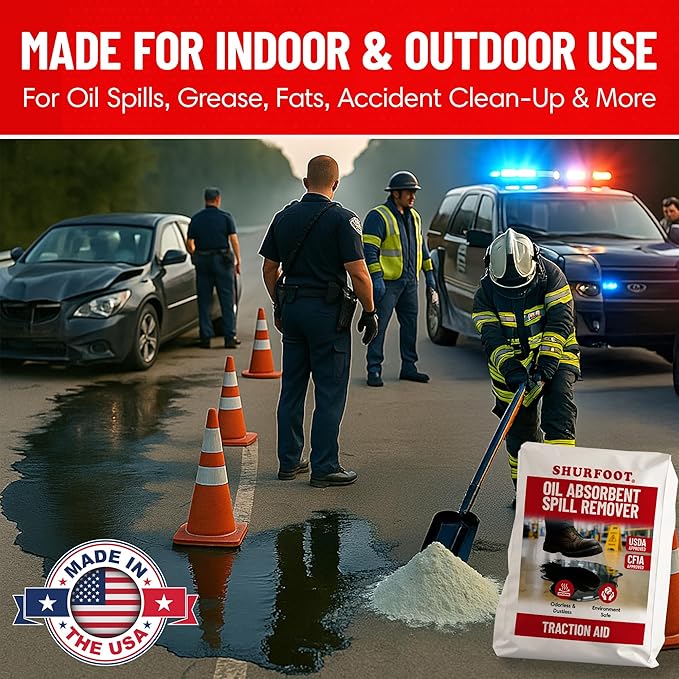 SHURFOOT 3lb Non-Slip Oil Absorbent - Provides Ice Traction & Vapor Suppression - Spill Control for Blood, Water & Oils - USDA Approved - Floor Dry Absorbent Odorless - Fire-Safe & Dustless