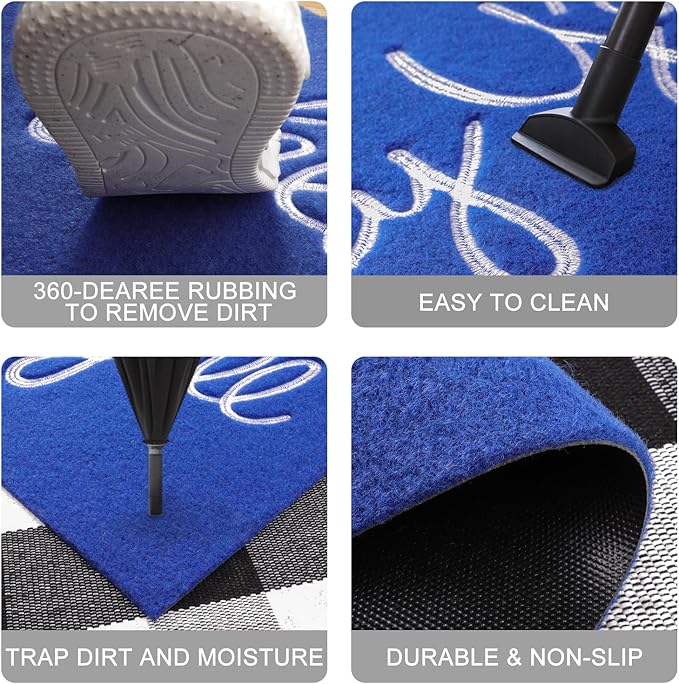 Front Doormat, Blue Hey Y'all Indoor Outdoor Heavy Duty Backing Door Mats Non Slip Absorbent Resist Dirt Entrance Doormats for Home Decor Entryway Patio 36" x 24"