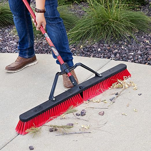 Libman Commercial 1101 Multi-Surface Heavy Duty Push Broom, 65" Length, 36" Width, Black/Red, Stainless Steel, (Pack of 3)