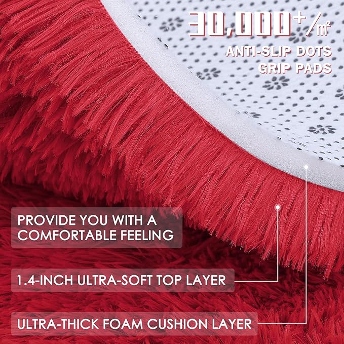 OLANLY 2x6 Machine Washable Runner Rugs for Hallway, Soft Fluffy Shaggy Bedside Rugs for Bedroom, Living Room, Indoor Floor Carpet for Kids Girls and Boys, Nursery Rooms, Home Decor Aesthetic, Red