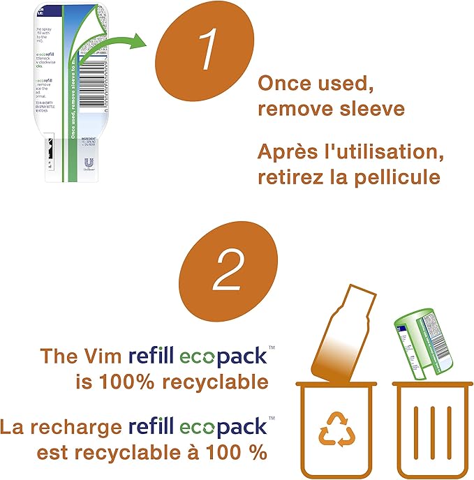 Vim Refill EcoPack Power & Shine Kitchen 10x Concentrated to Reuse Your Spray Bottle for Tough Grease and Streak Free Shine 70 mL