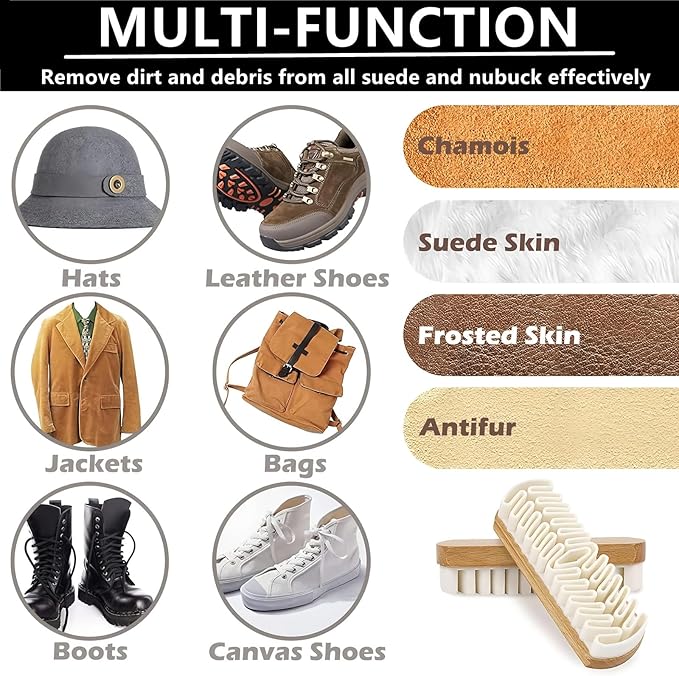 Crepe Suede Rubber Brush for Cleaning Snow Boots – 2025 Upgrade No Water Needed, Wood Handle for Dry Cleaning & Maintaining Suede & Nubuck Leather – Gentle & Effective for Boots, Shoes, Sneakers