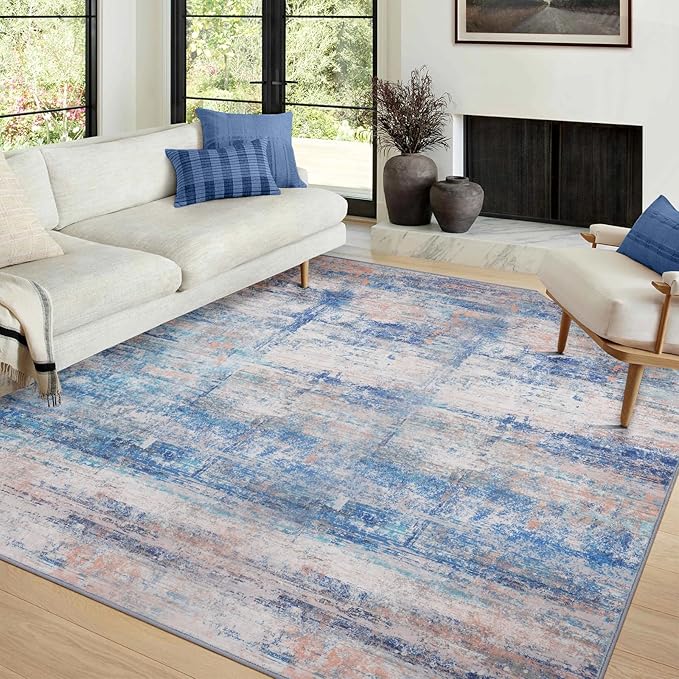 Abstract 3x5 Area Rug for Living Room Bedroom Entryway Blue