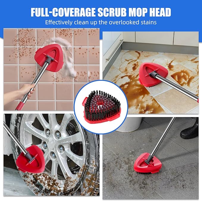Spin Mop Scrub Brush Replacement (2 Pack +1 Base) for Oceda RinseClean 2-Tank System – Stiff Bristles for Deep Grout & Tile Cleaning, Heavy Duty Bathroom & Kitchen Scrubber, Long-Lasting Gray Heads