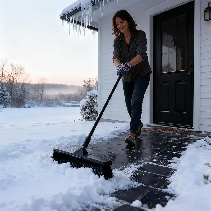 Eyliden Deck & Workshop 18" Push Broom - from Driveway to Patio, One Broom for Every Surface | 66" Adjustable Handle, Heavy-Duty Stiff Bristles Sweeper for Concrete Sidewalk Yard Garage & Snow, Black