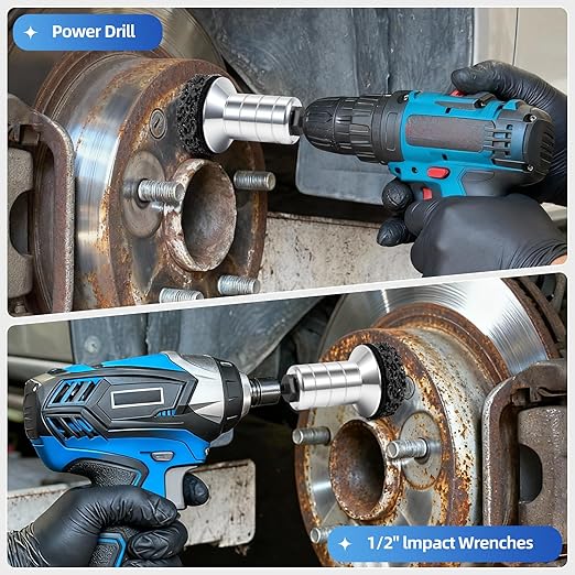 BURMONG Wheel Hub Cleaning Tool with Dual-Head Adapter, Brake Hub Cleaning Kit Includes 3 Pads for Rust Removal & Polishing, Wheel Stud Cleaner Compatible with Power Drill & 1/2" Impact Wrenches (3)