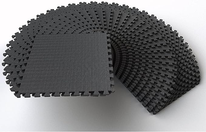 BalanceFrom Puzzle Exercise Mat with EVA Foam Interlocking Tiles for MMA, Exercise, Gymnastics and Home Gym Protective Flooring, 1/2" Thick, 144 Square Feet, Black