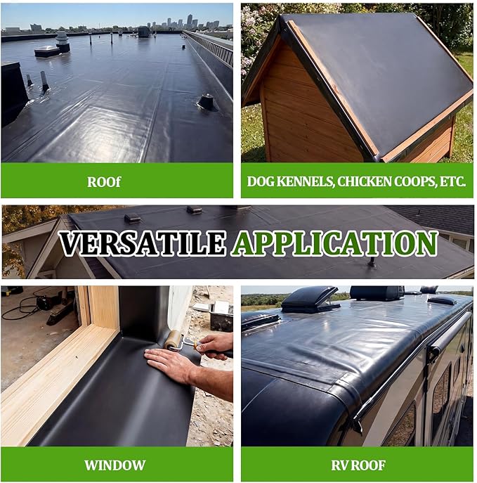 Pushglossy 1 Roll EPDM Rubber Roofing Membrane 39" x 10ft, Self-Adhesive Waterproof Underlayment, 47 Mil Reinforced Flat Roof Sheet, Ice and Water Sheet for RV, Shed, Garage and Patio
