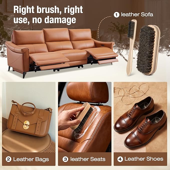 3Pcs Shoe Brush, 2026 Version Suede Eraser, Premium Shoe Polish Brush, Long-Lasting Shoe Cleaning Brush, Horsehair Shoe Brush Shine Kit for Cleaning and Polishing (3PCS)