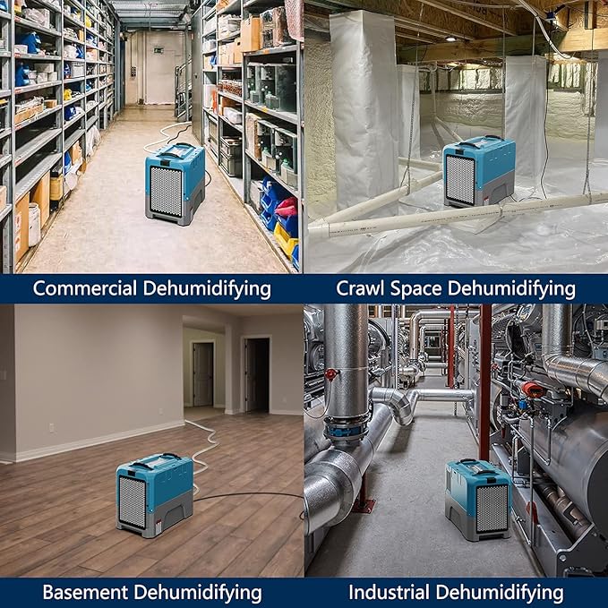 ALORAIR 180 PPD Commercial Dehumidifiers with Smart WiFi, Crawl Space Basement dehumidifier with Pump, Industry Water Damage Unit, Compact, Portable, Memory Starting, (Pack of 4) Blue