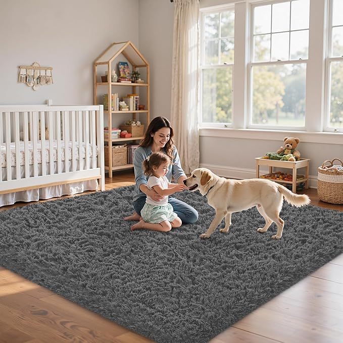 4x6 Area Rug for Living Room:Ultra Soft Fluffy Shag Dark Grey Rugs,Large Fuzzy Plush Indoor Non Slip Carpet Washable Rug for Bedroom Kids Nursery Office Dorm Modern Decor(Dark Grey 4'x6')