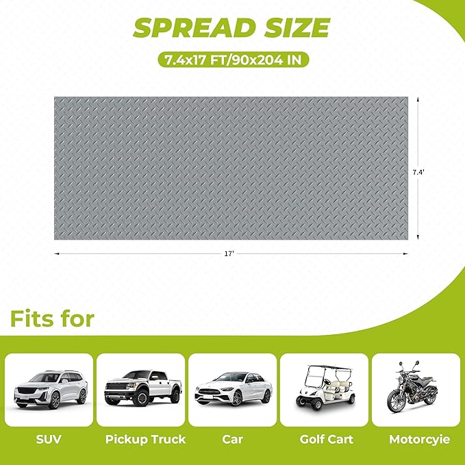 7'4"x 17' Garage Floor Mat, Thickened Garage Mats Flooring Roll for Under Car, Non Slip Diamond Plate PVC Floor Protector Mat for Garage, Warehouse, Gyms, Trailer