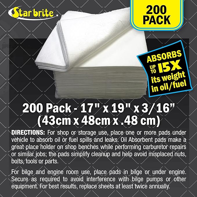 STAR BRITE High-Efficiency Oil Absorbent Sheets - Fuel and Grease Spill Cleaner for Shops, Boats, Engine Rooms - Reusable, Water-Resistant, Easy Disposal - Essential for Mechanics Workshops & Marinas