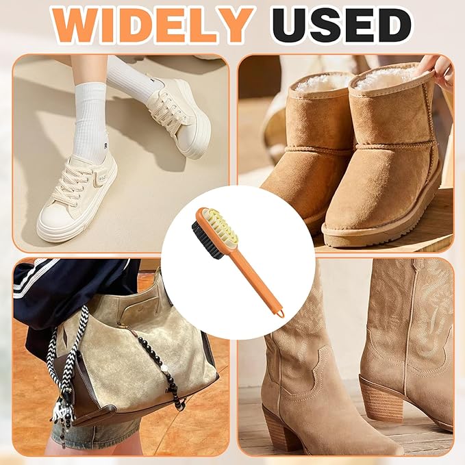 2-in-1 Orange Shoe Brush, Lazy Shoe Brush All-Round Cleaning Tool Soft Plastic Bristles Designed with an Extra-Long Handle, 360° Thorough Cleaning for Suede & Nubuck Cleaning