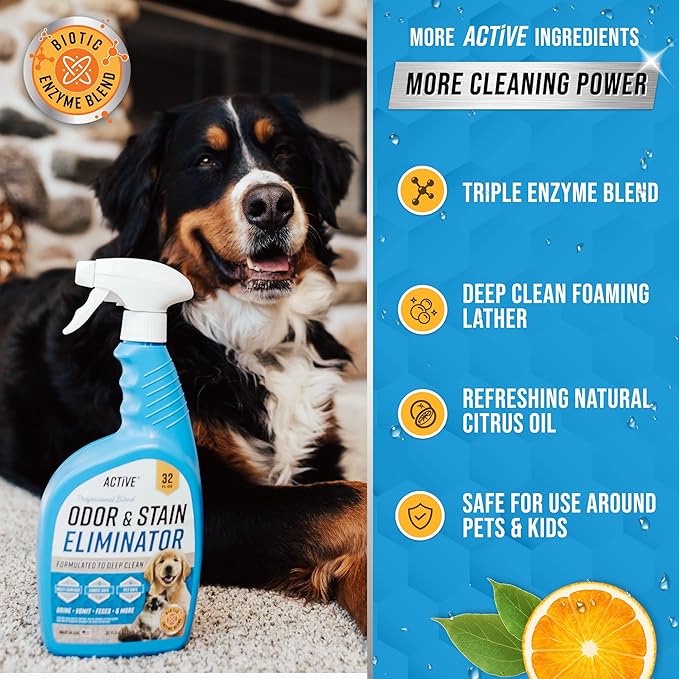 ACTIVE Automatic Toilet Bowl Cleaner and Pet Odor and Stain Eliminator - Includes 12ct Toilet Bowl Cleaner Tablets and 32oz Pet Stain Remover
