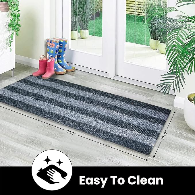 CLEAN MACHINE 10376917 Astroturf Dirt Trapper Doormat, 35.5" x 59.5", Patio Stripe Charcoal
