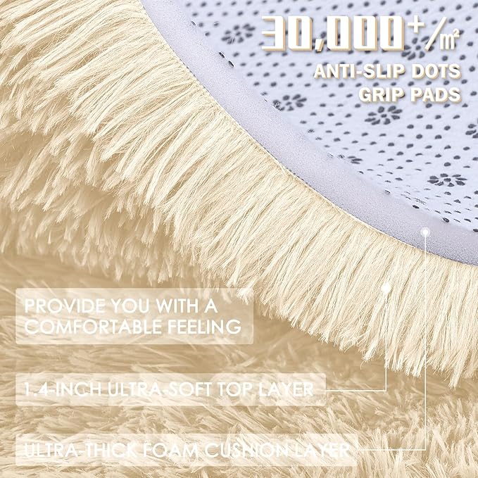 OLANLY 8x10 Machine Washable Large Area Rugs for Living Room, Bedroom, Soft Fluffy Shaggy Bedside Rug, Indoor Floor Carpet for Kids Girls and Boys, Dorms, Nursery, Home Decor Aesthetic, Cream