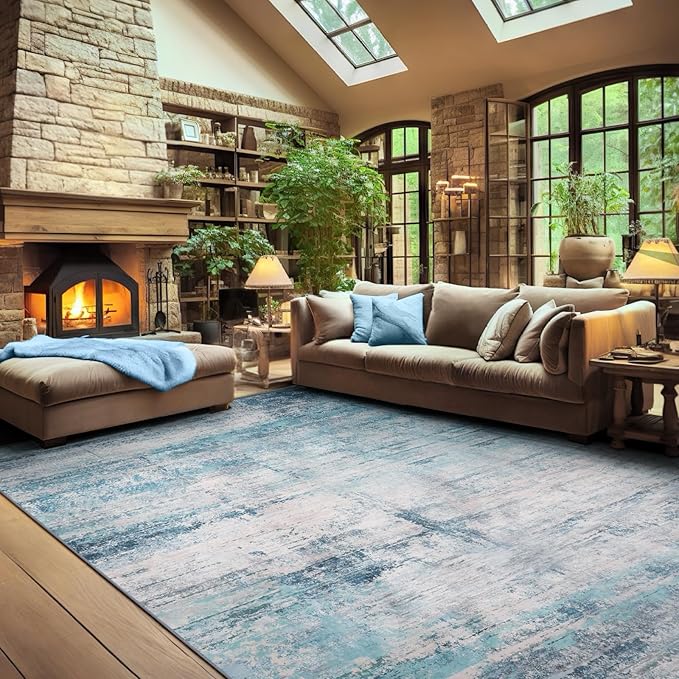 Abstract 5x7 Area Rug Washable Soft Large Non-Slip for Living Room Dining Room Office Bedroom - Abstract Teal/Grey