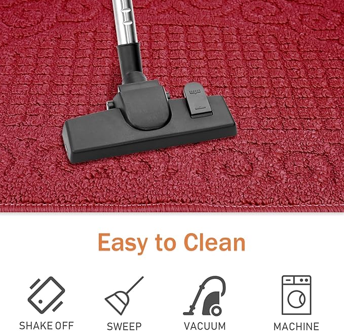 Echaprey Half Round Non-Slip Kitchen Bathroom Toilet Doormat Floor Rug Mat Keeps Your Floors Clean Home Decor (Small, Red)