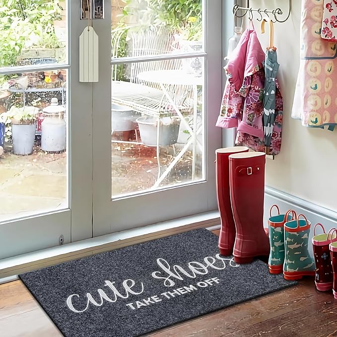 AOAOPQ Front Door Indoor Outdoor Entrance Doormat Grey Rubber Welcome Door Mat Cute Shoes Take Them Off Doormat Anti Slip Easy to Clean Corridor Patio Entry Mat