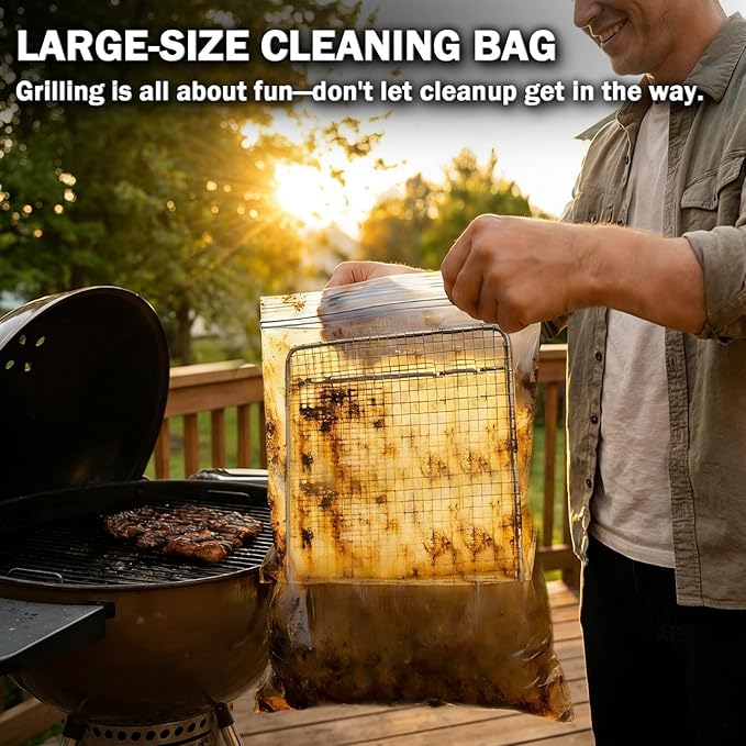 Mity rain 4 packs oven rack cleaner bags kit,Reusable No Scrub Oven Rack Cleaning Bags,Three gloves and one brush,four(19.69*27.56 inch)Leak-Resistant PE Bags,for Deep Soaking Grill Grates, BBQ Racks