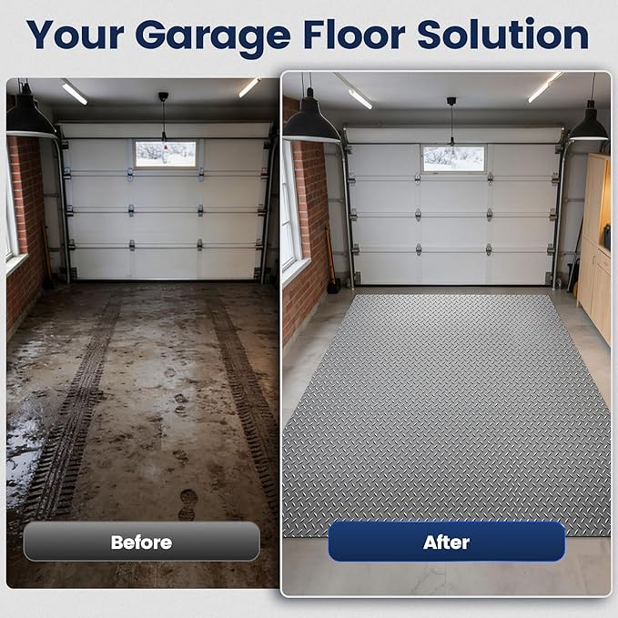 KRAOK Containment Mat, Garage Floor Mat 7.5x20ft, Stops Winter Salt Damage & Mess, 2mm Thickest PVC, Heavy Duty Waterproof Shield for Concrete, Easy Clean Cover for Trucks, and Multi-Car Use - Gray