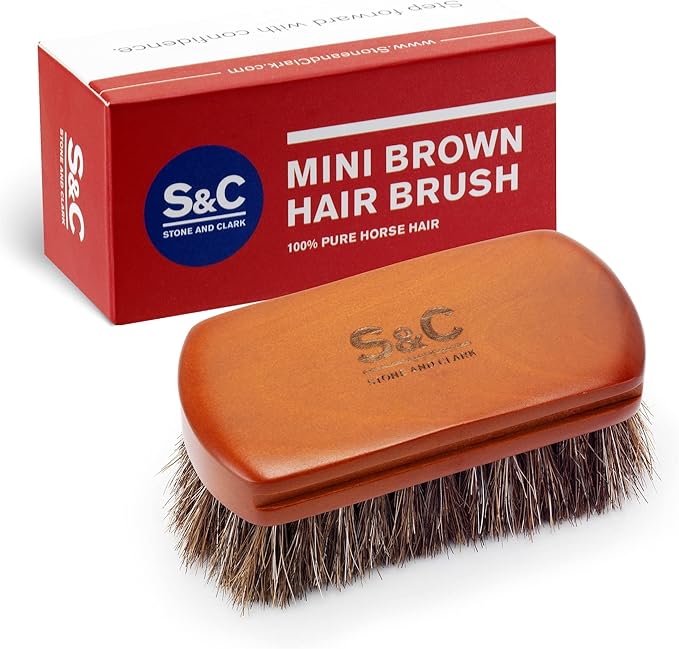 Mini 4" Shoe Brush - Portable Horse Hair Brush w/Natural Wood Handle - Soft Bristle Shoe Polish Brush for Cleaning, Buffing & Polishing Leather Shoes - Travel-Friendly Size Boot Brush