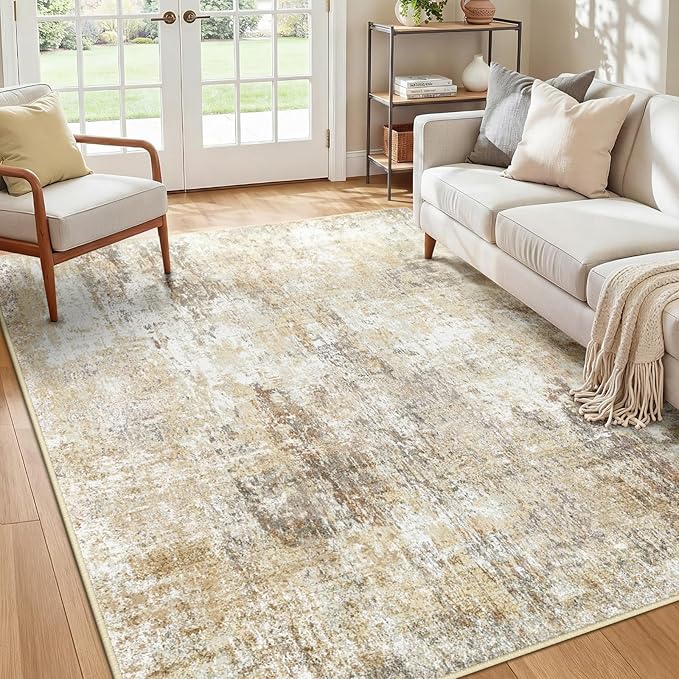 RELEANY Washable Area Rugs 4'x6' Non-Slip Modern Abstract Soft for Living Room Entryway Bedroom Nursery, Print Pattern, Neutral Brown Gray