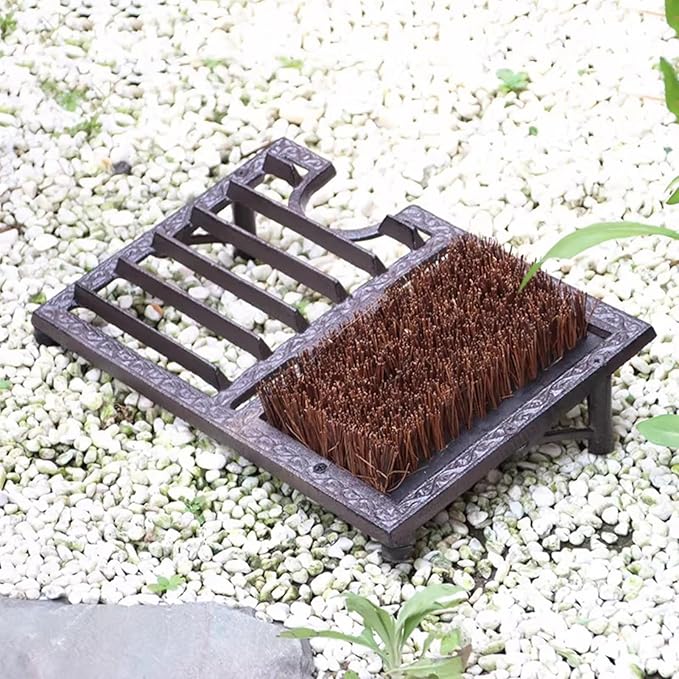 GTPBAO Farmhouse Shoe Brush Scraper, Heavy Duty Cast Iron Front Doormat with Brush, Outdoor Shoe Cleaning Mat for Home Porch Garden