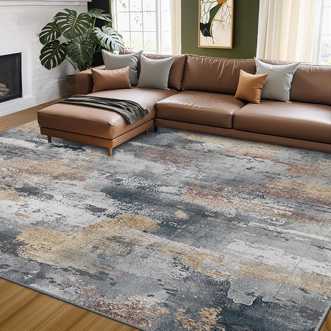 RELEANY Washable Area Rugs 5'x7' Non-Slip Modern Abstract Soft for Living Room Entryway Bedroom Nursery, Print Pattern, Charcoal Brown