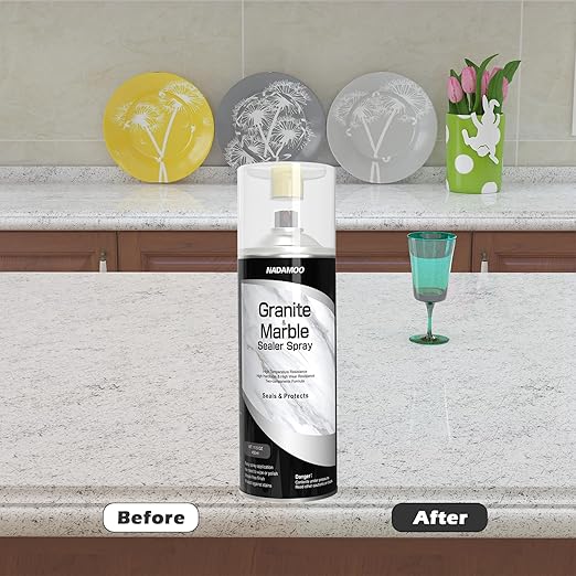 NADAMOO 2K Granite & Marble Sealer Spray, 2-Parts Formula Sealant with Stronger Adhesion and Enhanced Wear Resistance, Seal & Protect Kitchen & Bath Surfaces, Clear, 2 Cans