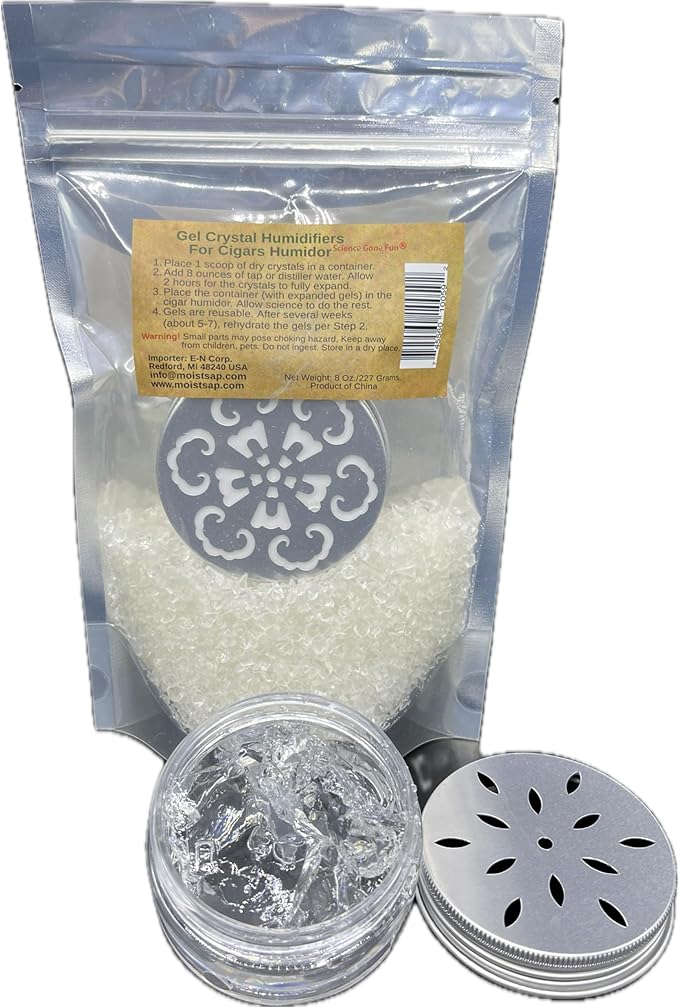8oz Cigar Humidor Humidifier Crystals - ½ LB Refill Bag of Gel Beads for Perfect 70% Humidity Control – Reusable & Long-Lasting Moisture for Any Cigar Box