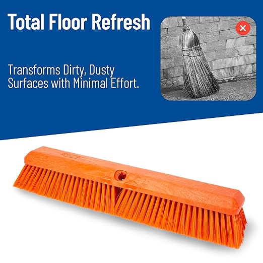 SPARTA Omni Sweep Plastic Push Broom Head, Heavy Duty, Industrial Broom With Color Code System For Outdoor, Indoor, Garage, Concrete, Patio, Kitchen, Bathroom, 18 Inches, Orange